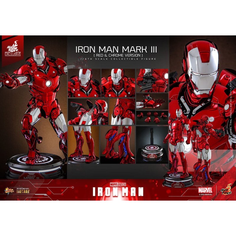 Iron Man Movie Masterpiece Diecast Action Figure 1/6 Iron Man Mark III (Red & Chrome Version) Hot Toys Exclusive 32 cm