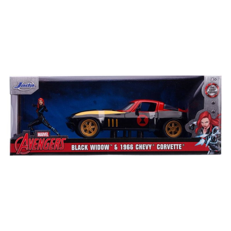 Marvel Avengers Black Widow Hollywood Rides Diecast Model 1/24 1966 Chevy Corvette with Figure