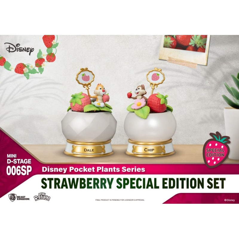 Disney Mini Diorama Stage Statues Pocket Plants Series Strawberry Special Edition Set 12 cm